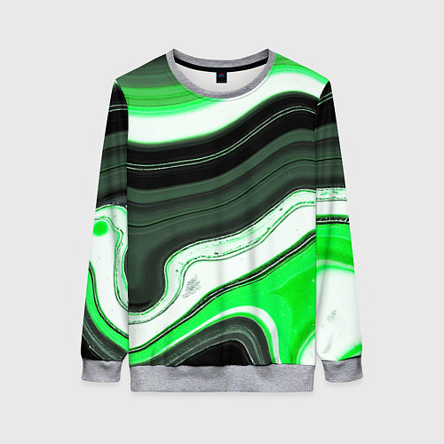 Женский свитшот Волнистые горизонтальные чёрно-зелёные полосы на б / 3D-Меланж – фото 1
