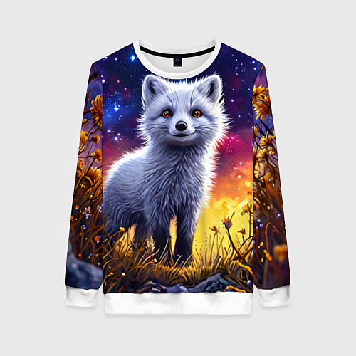 Женский свитшот Песец в звездную ночь / 3D-Белый – фото 1