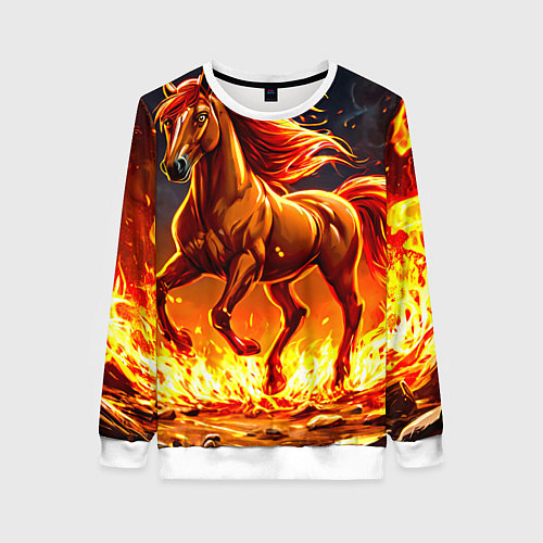 Женский свитшот Лошадь в огне / 3D-Белый – фото 1
