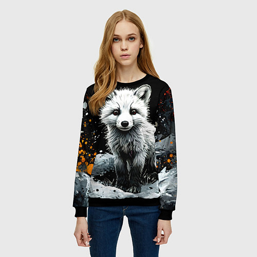 Женский свитшот Песец на черном / 3D-Черный – фото 3