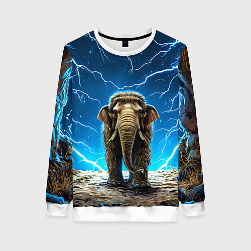 Женский свитшот Мамонт и разряды молний / 3D-Белый – фото 1