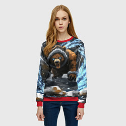 Свитшот женский Злой русский медведь, цвет: 3D-красный — фото 2