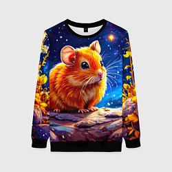 Свитшот женский Хомяк и космическое небо, цвет: 3D-черный
