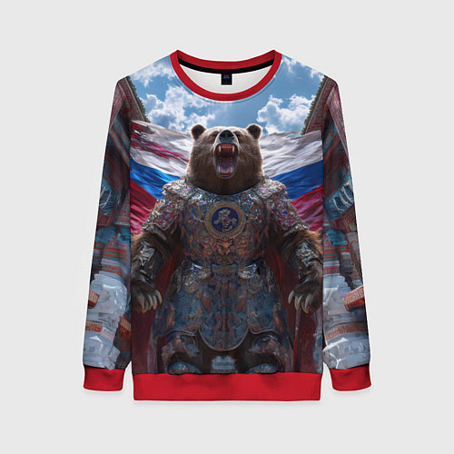 Женский свитшот Военный медведь в доспехах / 3D-Красный – фото 1