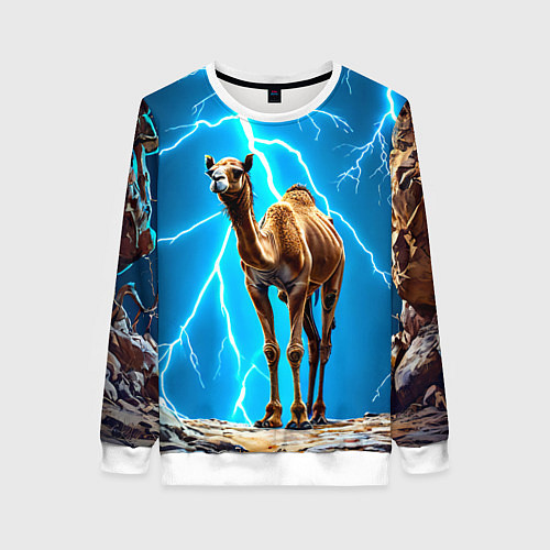 Женский свитшот Верблюд и удар молнии / 3D-Белый – фото 1