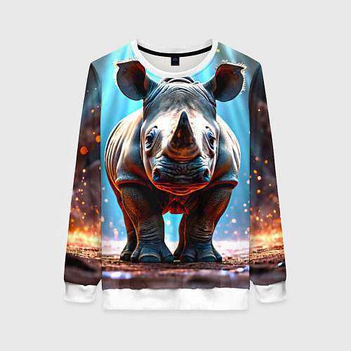 Женский свитшот Носорог в лучах / 3D-Белый – фото 1