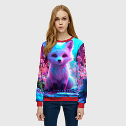 Свитшот женский Песец в неоновом свете, цвет: 3D-красный — фото 2