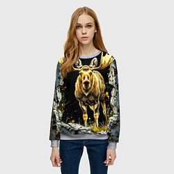 Свитшот женский Лось на черном, цвет: 3D-меланж — фото 2