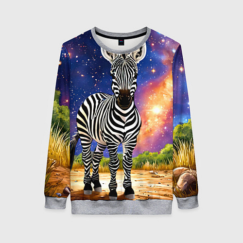 Женский свитшот Зебра в звездную ночь / 3D-Меланж – фото 1
