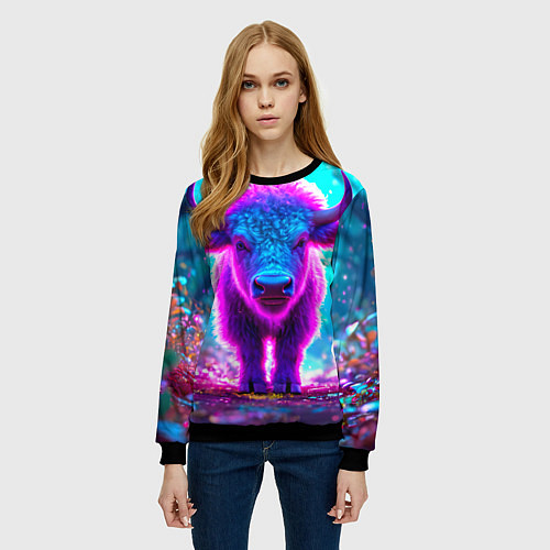 Женский свитшот Белый буйвол / 3D-Черный – фото 3