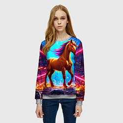 Свитшот женский Лошадь в ярких лучах, цвет: 3D-меланж — фото 2