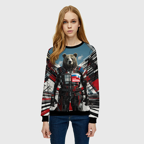 Женский свитшот Русский медведь абстрактный фон / 3D-Черный – фото 3