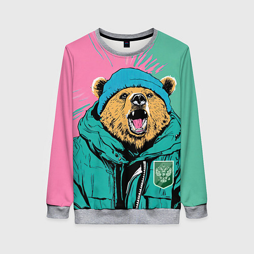 Женский свитшот Злой медведь в зимней одежде / 3D-Меланж – фото 1