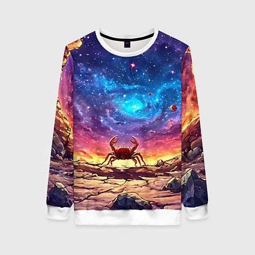 Женский свитшот Краб смотрит в космос / 3D-Белый – фото 1