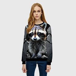 Свитшот женский Енот на черном, цвет: 3D-черный — фото 2