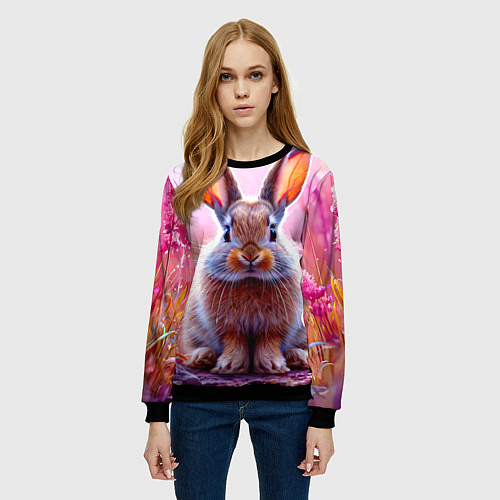 Женский свитшот Зайчик в розовом / 3D-Черный – фото 3