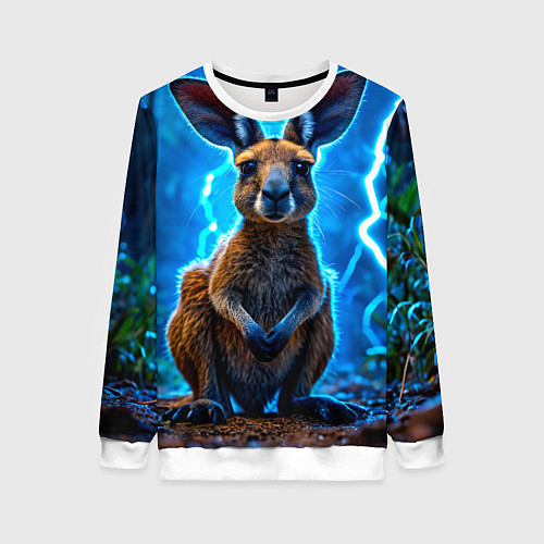 Женский свитшот Кенгуру в разрядах молнии / 3D-Белый – фото 1