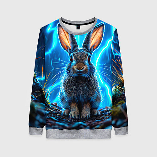 Женский свитшот Заяц в разрядах молний / 3D-Меланж – фото 1