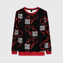 Свитшот женский Сердца и код любви на черном, цвет: 3D-красный