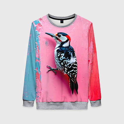 Женский свитшот Дятел на розовой стене / 3D-Меланж – фото 1