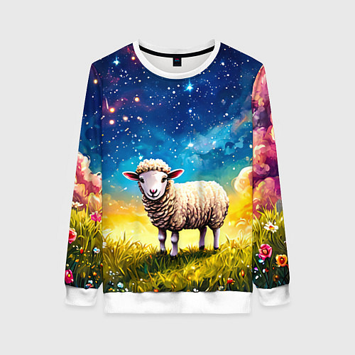 Женский свитшот Овечка и звездное небо / 3D-Белый – фото 1