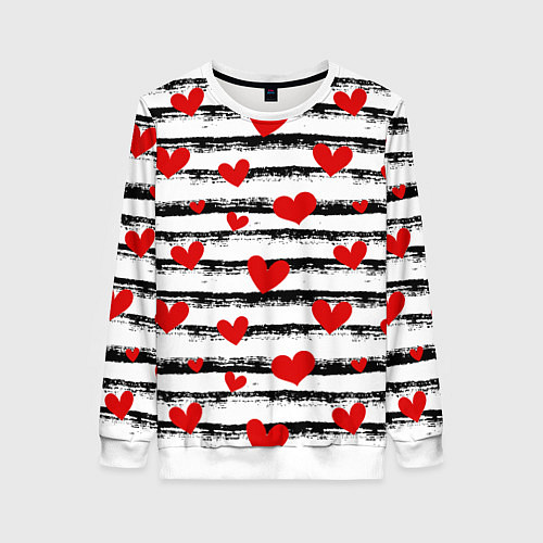 Женский свитшот Паттерн с полосками и сердечками / 3D-Белый – фото 1