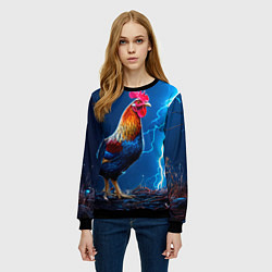 Свитшот женский Петух и молния, цвет: 3D-черный — фото 2
