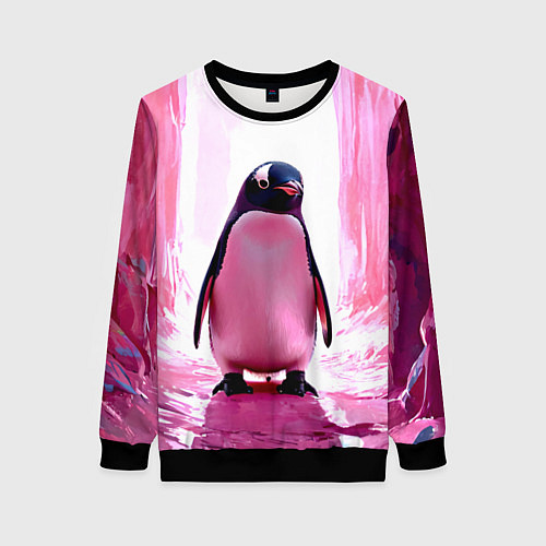 Женский свитшот Пингвин в розовом / 3D-Черный – фото 1