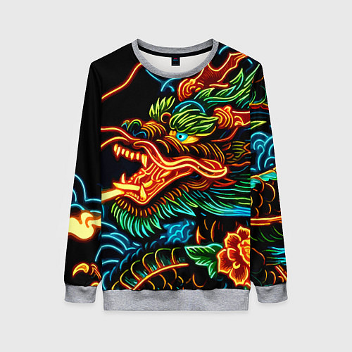 Женский свитшот Japanese neon dragon - irezumi / 3D-Меланж – фото 1