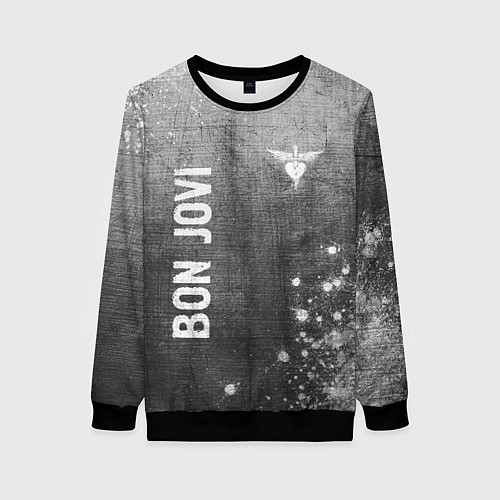 Женский свитшот Bon Jovi - grey gradient вертикально / 3D-Черный – фото 1