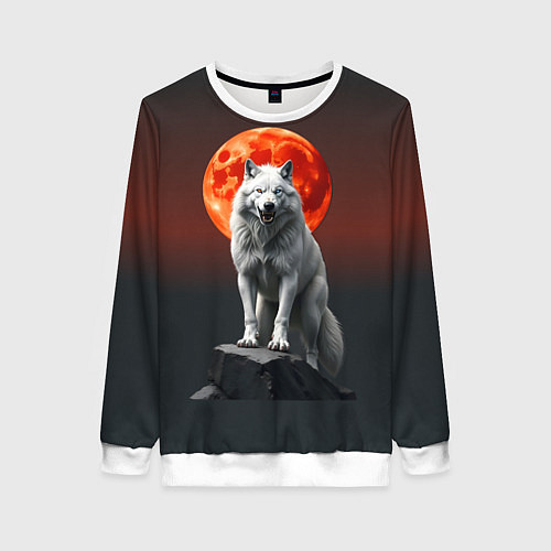 Женский свитшот Белый волк в ночи / 3D-Белый – фото 1