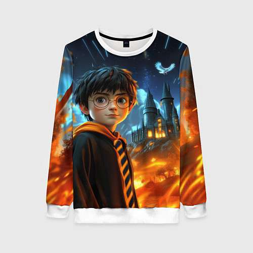 Женский свитшот Гарри Поттер на фоне огня / 3D-Белый – фото 1