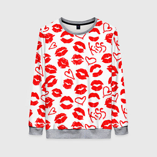 Женский свитшот Губы и сердца / 3D-Меланж – фото 1