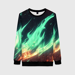 Свитшот женский Зеленое абстрактное пламя, цвет: 3D-черный