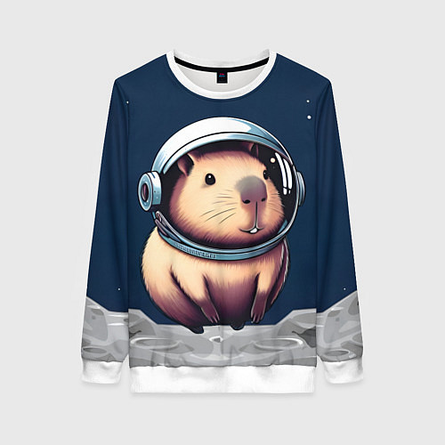 Женский свитшот Капибара космонавт в космосе / 3D-Белый – фото 1