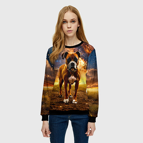 Женский свитшот Немецкий боксер и звездное небо / 3D-Черный – фото 3