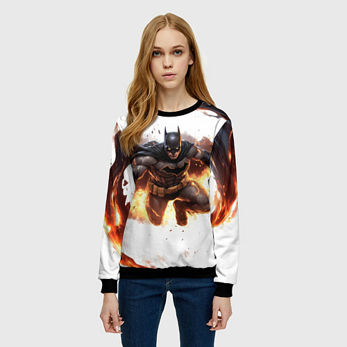 Женский свитшот Бэтмен летит от взрыва / 3D-Черный – фото 3