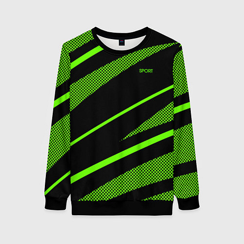 Женский свитшот Sport чёрный и зелёный полосы / 3D-Черный – фото 1