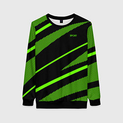 Свитшот женский Sport чёрный и зелёный полосы, цвет: 3D-черный