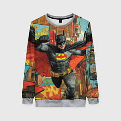 Свитшот женский Бэтмен на фоне города, цвет: 3D-меланж