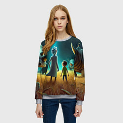 Свитшот женский Морти и Рик на планете носорогов - неоновое свечен, цвет: 3D-меланж — фото 2