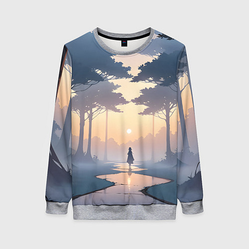 Женский свитшот В лесу на закате / 3D-Меланж – фото 1