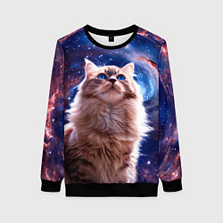 Свитшот женский Невская маскарадная кошка в космосе, цвет: 3D-черный