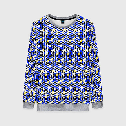 Женский свитшот Киберпанк шестиугольники синие / 3D-Меланж – фото 1