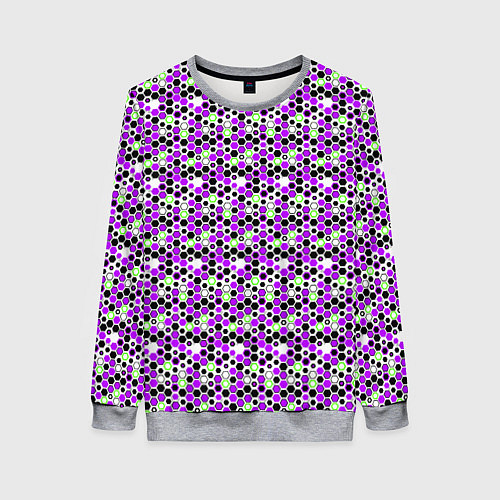 Женский свитшот Киберпанк шестиугольники фиолетовые / 3D-Меланж – фото 1