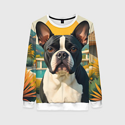 Свитшот женский Бульдог и лето, цвет: 3D-белый