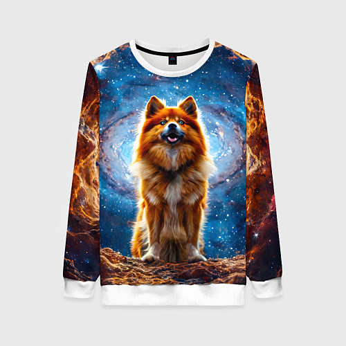 Женский свитшот Финский лаппхунд в космосе / 3D-Белый – фото 1