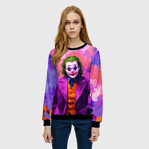 Женский свитшот Джокер и фиолетовые краски / 3D-Черный – фото 3