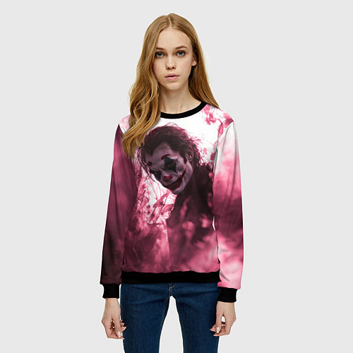 Женский свитшот Джокер в розовом дыму / 3D-Черный – фото 3