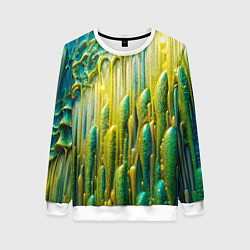 Свитшот женский Золотисто-зеленые потеки, цвет: 3D-белый